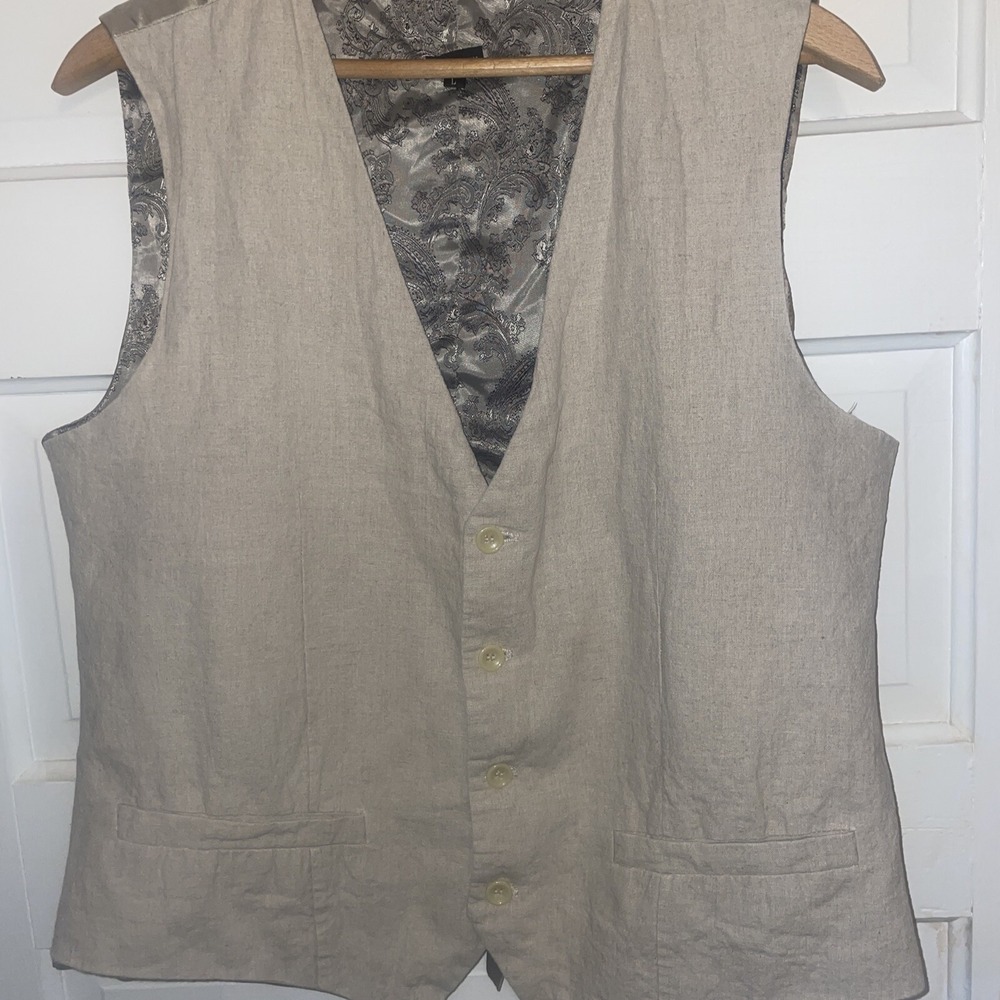 Cielo Tan Linen Lined With‎ Paisley Print Polyester Vest Men's Large